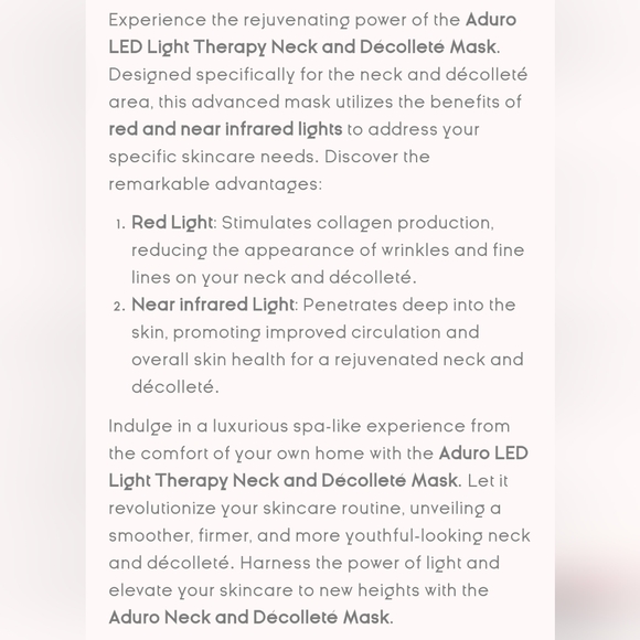 Aduro Red Light Neck and Décolleté Mask Infrared Neck Mask Red Light Therapy - Picture 10 of 14